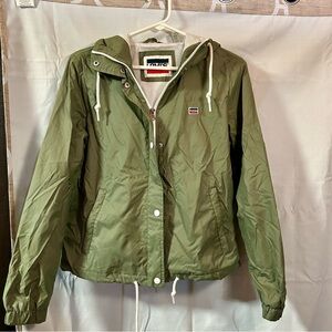 Levi's Olive Green Utility Jacket with Hood and Zipper Size M